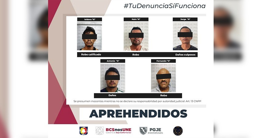Agentes de Investigación aprehendieron a 5 personas por diversos delitos