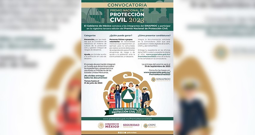 Invita gobierno del estado a participar en el premio nacional de Protección Civil