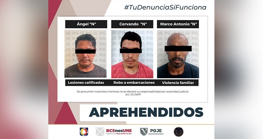 Por diversos delitos son aprehendidas tres personas en BCS Por diversos delitos son aprehendidas tres personas en BCS