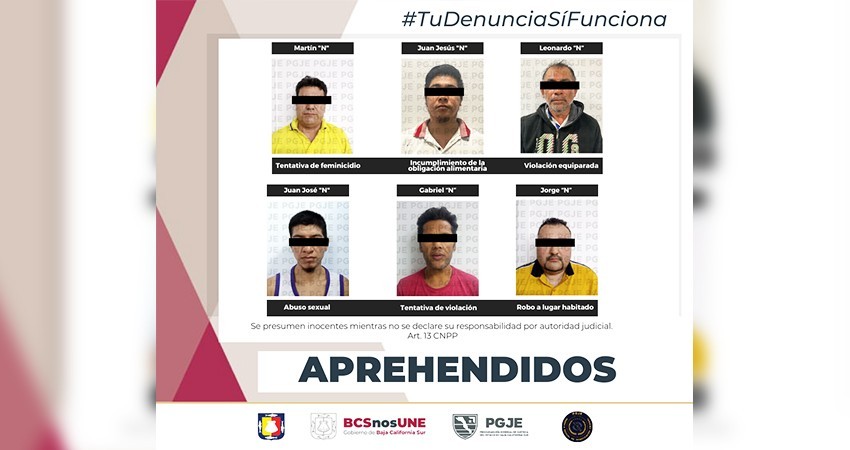 Fueron aprehendidas seis personas en BCS por diversos delitos Fueron aprehendidas seis personas en BCS por diversos delitos