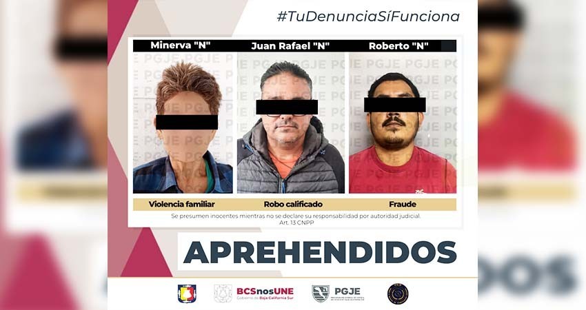 Aprehende PGJE a tres personas por diversos delitos Aprehende PGJE a tres personas por diversos delitos
