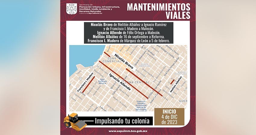 Este lunes arranca el mantenimiento en diferentes vialidades de La Paz