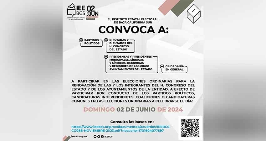 IEEBCS a participar en las elecciones ordinarias para la renovación de la integración del H. Congreso del Estado y los Ayuntamientos