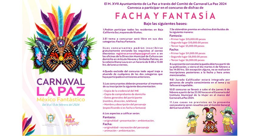 Abierta la convocatoria del Concurso de Facha y Fantasía del Carnaval La Paz 2024