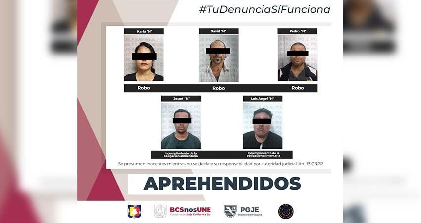 Fueron aprehendidas a 5 personas por diversos delitos en BCS Fueron aprehendidas a 5 personas por diversos delitos en BCS