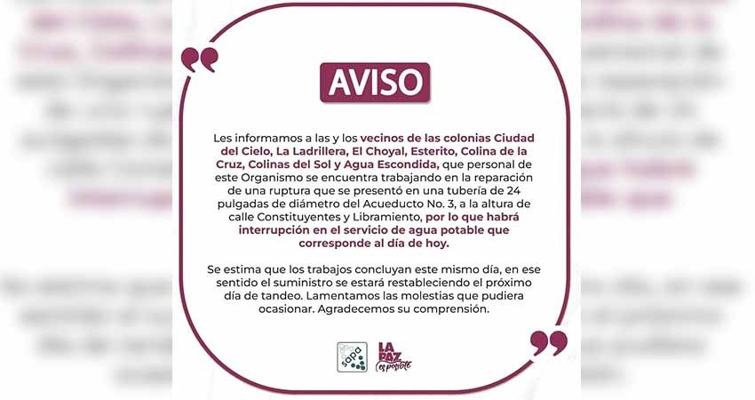 Trabaja el OOMSPAS La Paz en la reparación de ruptura en acueducto 3