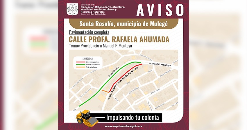 Iniciará SEPUIMM otra obra de pavimentación en Santa Rosalía