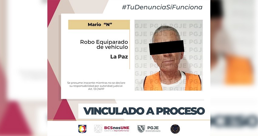 Queda vinculado a proceso Mario “N” por robo equiparado de vehículo en La Paz Queda vinculado a proceso Mario “N” por robo equiparado de vehículo en La Paz