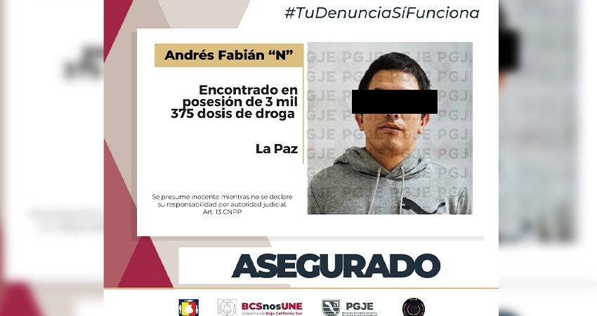 Detienen a un hombre en posesión de 3 mil 375 dosis de metanfetamina