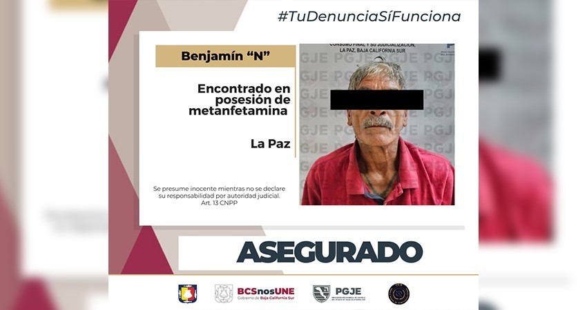 Quedó arrestado Benjamín “N” por el delito de posesión de metanfetamina Quedó arrestado Benjamín “N” por el delito de posesión de metanfetamina