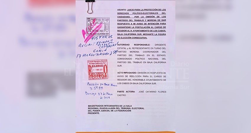 Se suma otra impugnación a los procesos electorales de Morena y PT en Los Cabos Se suma otra impugnación a los procesos electorales de Morena y PT en Los Cabos