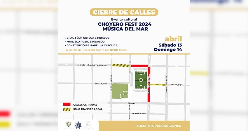 A partir de este sábado, habrá cierre vial en calles circundantes al Estadio Guaycura por el Choyero Fest 2024 Música del Mar A partir de este sábado, habrá cierre vial en calles circundantes al Estadio Guaycura por el Choyero Fest 2024 Música del Mar