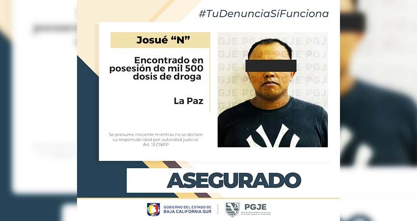 Agentes de investigación de la PGJE detienen a Josué “N” con droga en La Paz