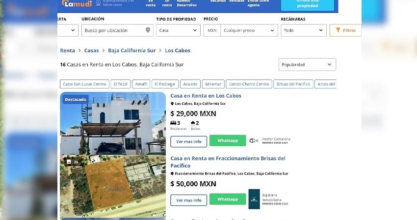 BCS, la entidad con la renta de casa habitación más cara de México BCS, la entidad con la renta de casa habitación más cara de México