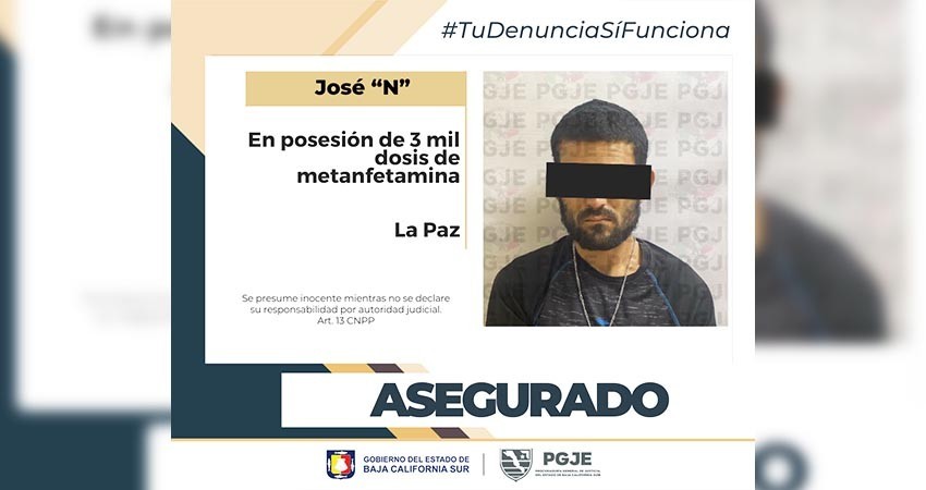 Detienen a José “N” en posesión de 3 mil dosis de narcóticos
