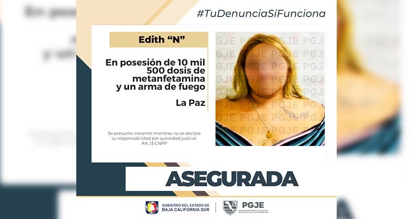 Es detenida Edith “N” probable narcomenudista; se le aseguran drogas y un arma de fuego