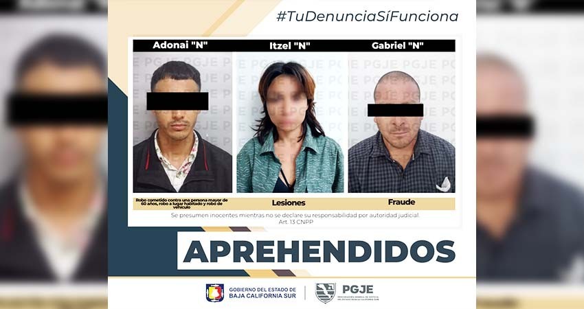 Fueron aprehendidas tres personas en La Paz y Los Cabos por diversos delitos Fueron aprehendidas tres personas en La Paz y Los Cabos por diversos delitos