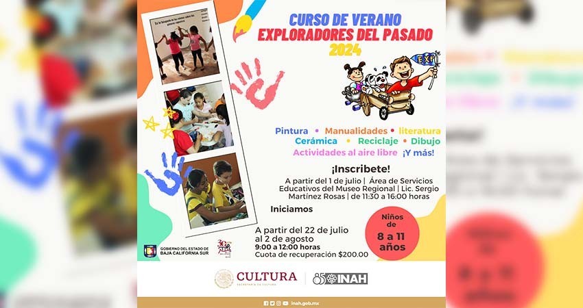 Invita cultura a participar en talleres de verano "Exploradores del pasado 2024”