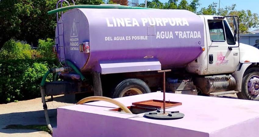 En una semana se reutilizaron en La Paz más de 175 mil litros de agua tratada con la pipa púrpura