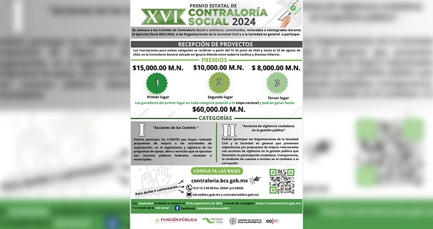 23 de agosto, último día para participar en el XVI Premio De Contraloría Social 2024 23 de agosto, último día para participar en el XVI Premio De Contraloría Social 2024