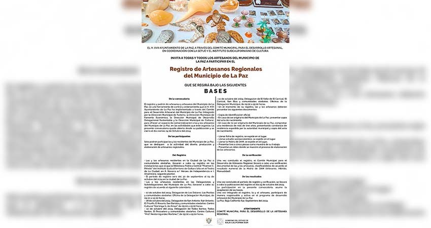 Lanzan convocatoria para el Registro de Artesanos Regionales en el municipio de La Paz Lanzan convocatoria para el Registro de Artesanos Regionales en el municipio de La Paz