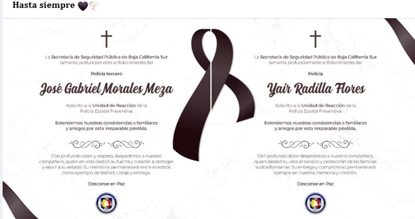 Lamenta SSPE fallecimiento de policías estatales en Comondú Lamenta SSPE fallecimiento de policías estatales en Comondú