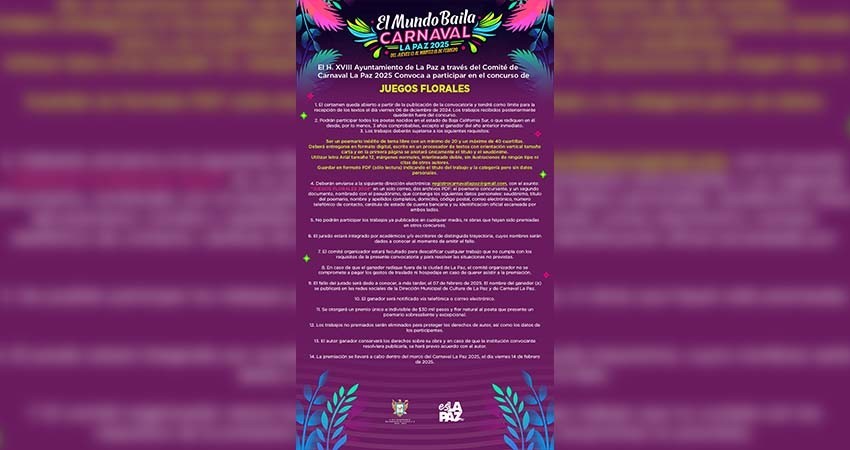 Convocan a poetas a participar en el certamen “Juegos Florares” del Carnaval La Paz 2025