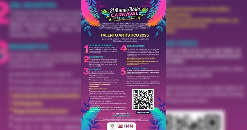 IMM convoca a las artistas para participar en el Carnaval La Paz 2025