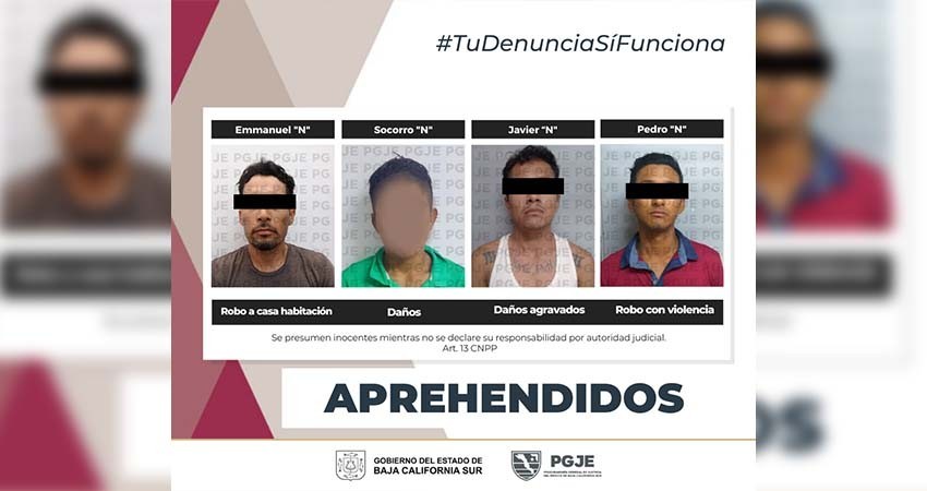 Son aprehendidas 4 personas por diversos delitos en BCS