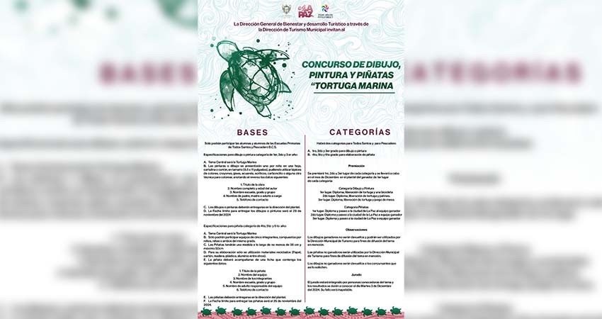 Convoca Turismo Municipal a concurso de dibujo, pintura y piñatas sobre la Tortuga Marina