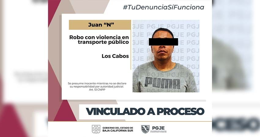 Vinculan a proceso a imputado por robo con violencia en transporte público de Los Cabos