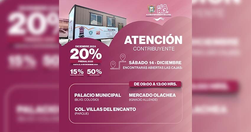 Invitan a la población de La Paz a pagar el predial en las cajas móviles Invitan a la población de La Paz a pagar el predial en las cajas móviles