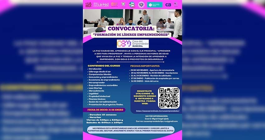 Ayuntamiento de La Paz invita al curso “Formación de Líderes Emprendedores”