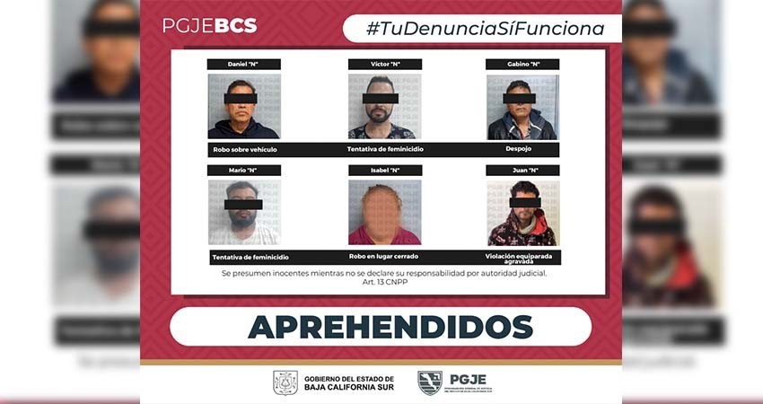 Aprehende PGJE a 5 hombres y una mujer por diversos delitos