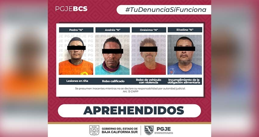 Aprehende PGJE a cuatro hombres por diversos delitos