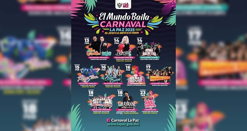 Del 13 al 18 de febrero, la fiesta más grande de BCS, el Carnaval La Paz 2025