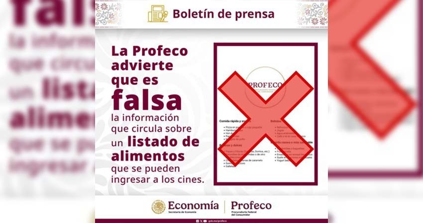 Desmiente Profeco supuesta lista de alimentos que se pueden ingresar a los cines