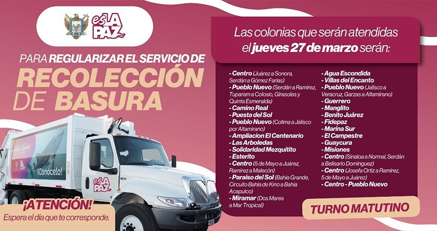 Anuncian recolección de basura para el jueves 26 de marzo