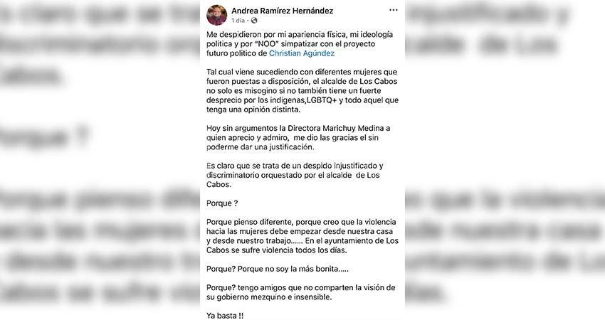 Ex trabajadora acusa al Ayuntamiento de Los Cabos de despedirla "por su apariencia física"