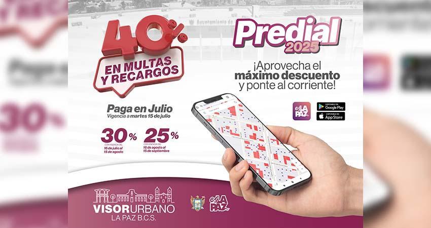 Tesorería Municipal de La Paz anuncia últimos días del 40% de descuento en multas y recargos de predial Tesorería Municipal de La Paz anuncia últimos días del 40% de descuento en multas y recargos de predial