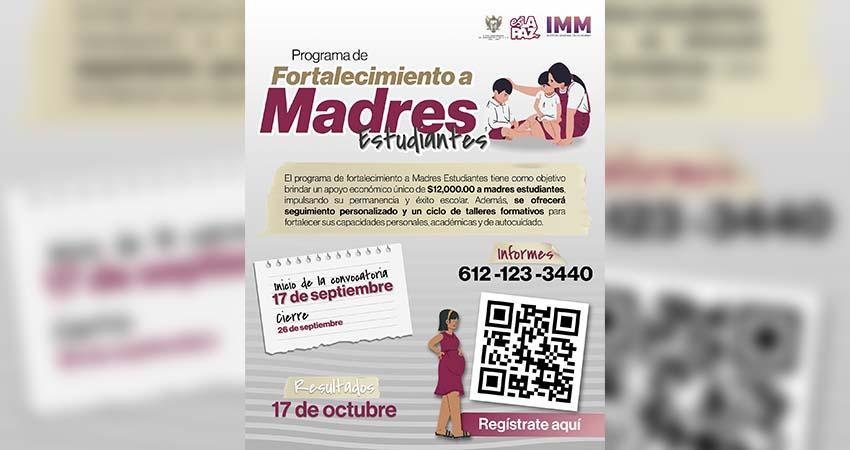 Abre IMM La Paz convocatoria para apoyar a madres estudiantes con beca económica