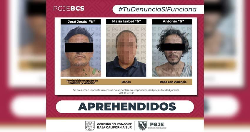 Aprehenden a tres personas por diversos delitos