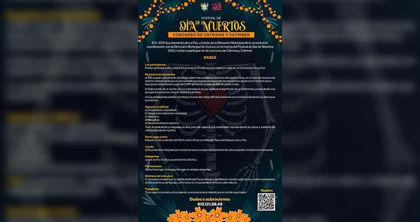 Invita Ayuntamiento de La Paz a participar en el Concurso Juvenil de Catrinas y Catrines