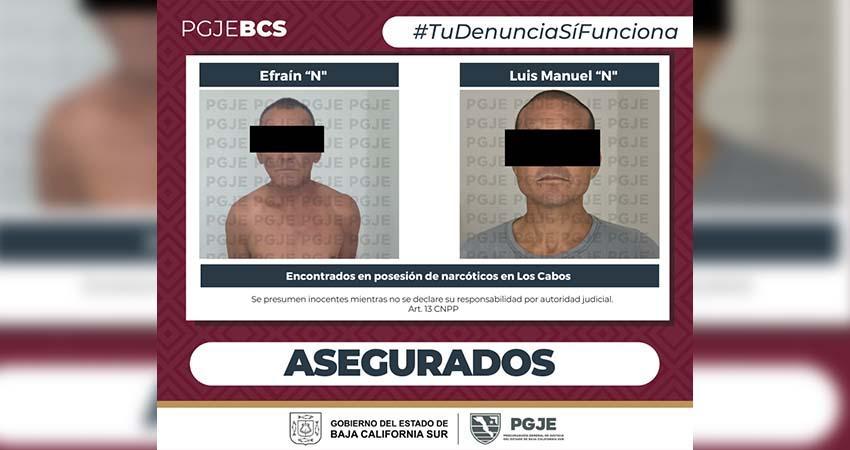 Detiene PGJE a dos personas en posesión de narcótico en Cabo San Lucas