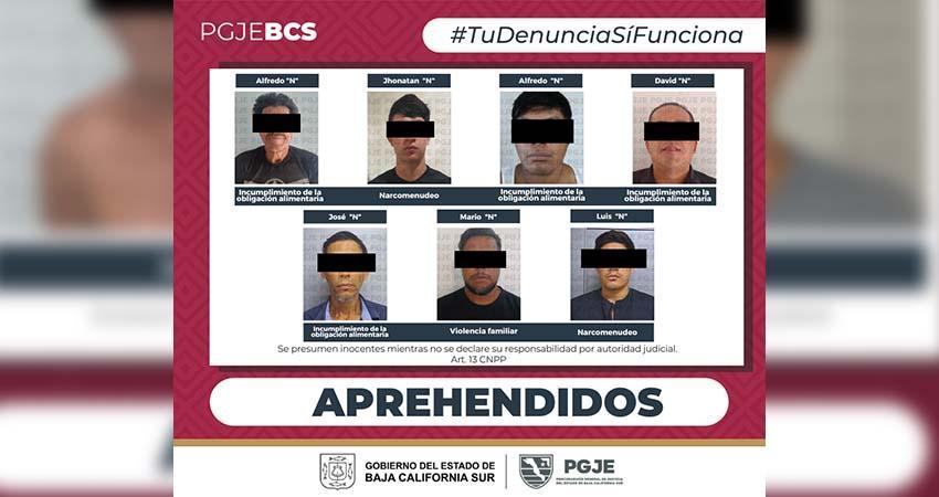 Fueron aprehendidas 7 personas por diversos delitos en BCS