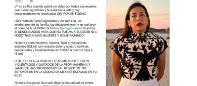 “Búsqueda X La Paz” reclama a Milena Quiroga su silencio ante la violencia contra mujeres en BCS