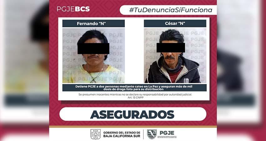 Fueron aseguradas más de mil 600 dosis de droga y detiene dos personas en La Paz