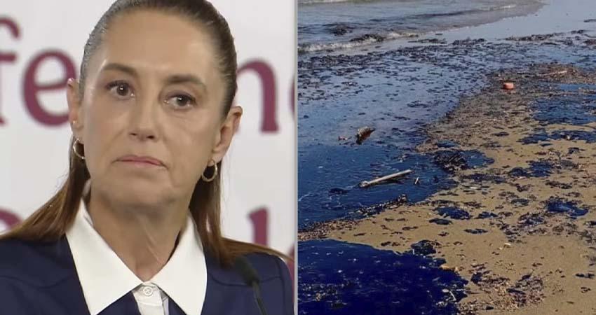 Sheinbaum afirma que derrame en golfo de México fue de un barco y pide investigación penal