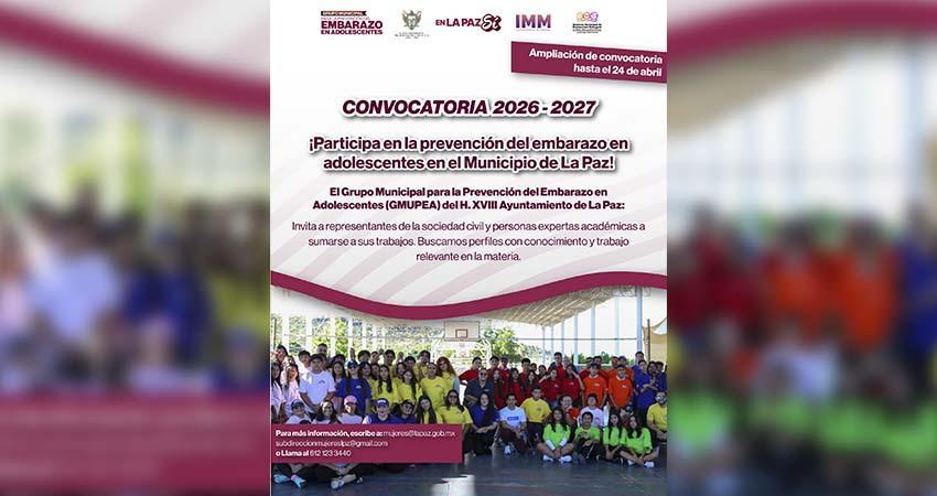 Amplía IMM La Paz convocatoria para vocalías del Grupo Municipal para la Prevención del Embarazo en Adolescentes (GMUPEA)