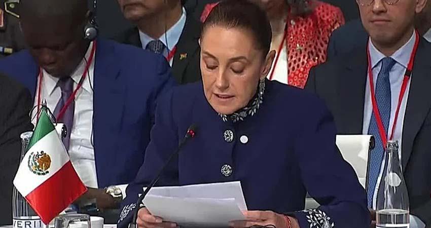 Sheinbaum propone en Barcelona una declaración contra la intervención militar en Cuba